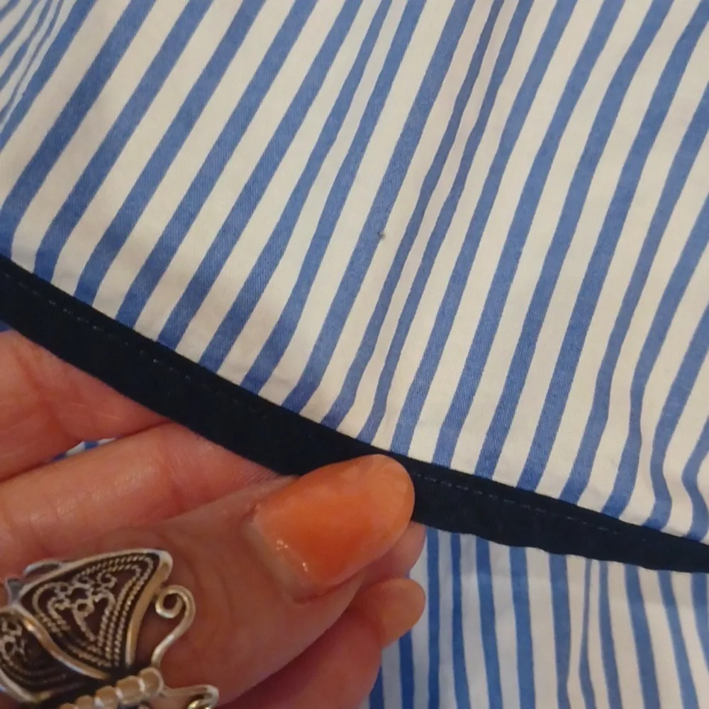 J. Crew Blue/White Striped One Shoulder Flounce Blouse